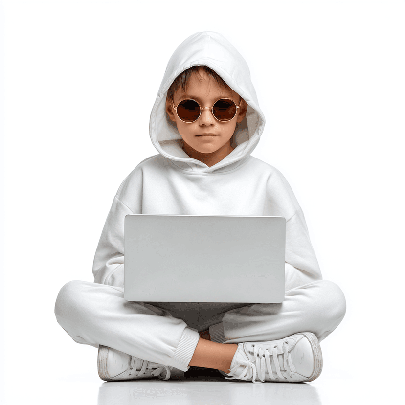 Kid coding with a laptop